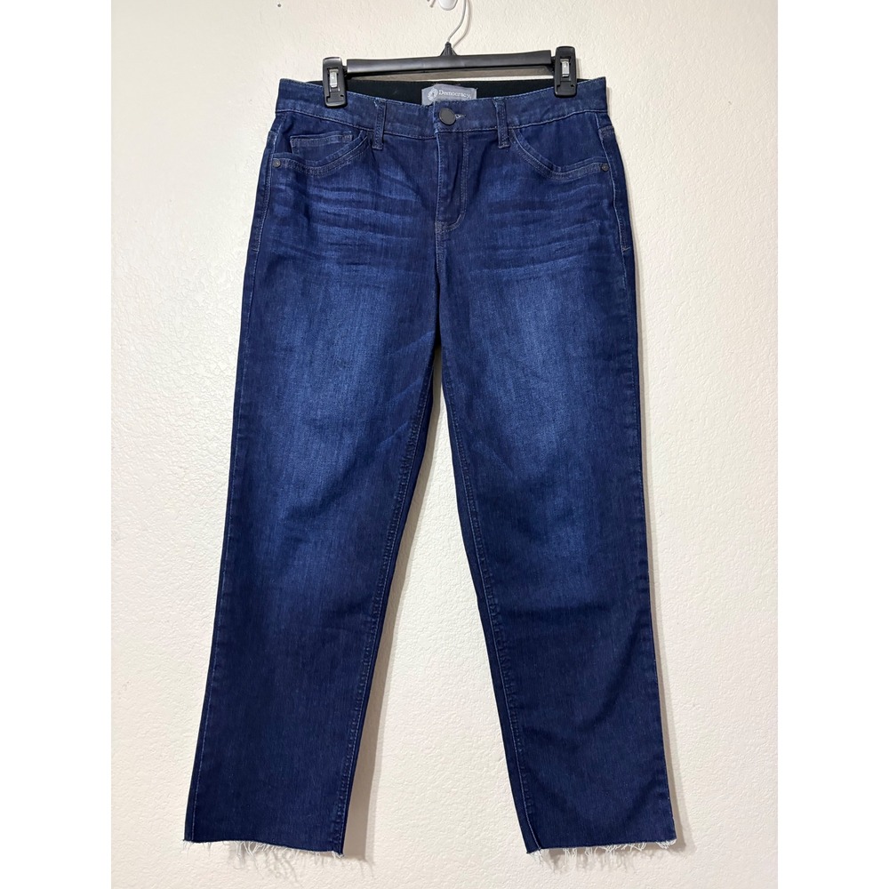Democracy Ab Solution Straight Leg Frayed Hem Jeans Dark Wash 6P Petite